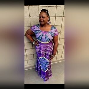 Purple and Blue Patterned African Dress